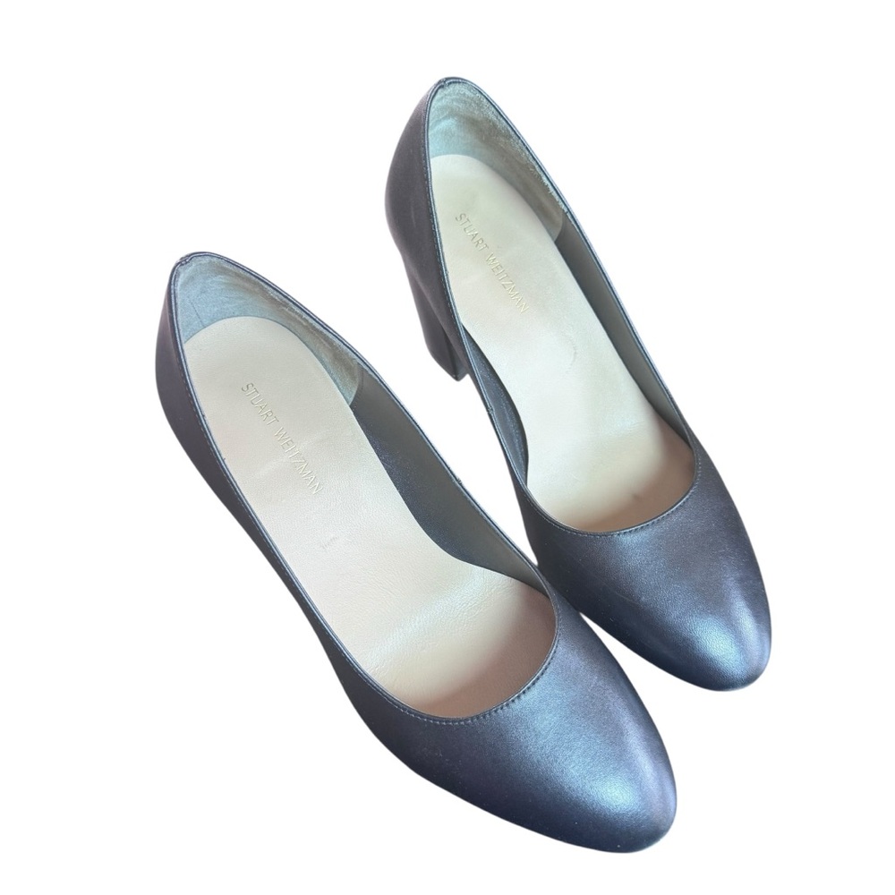 Stuart Weitzman Black Leather Block Heel Pumps Size 7.5 comes with Box, Dust Bag